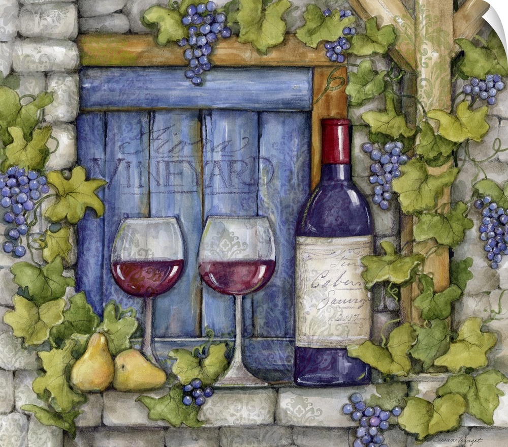 A Tuscan window vignette of wine bottles and glasses!