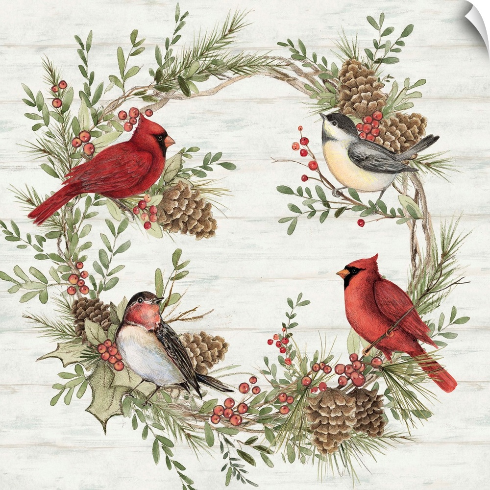 Winter birds adorn this rustic wreathaeperfect for all winter!