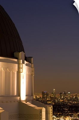 A dusk view of downtown Los Angeles from Griffith Observatory in Griffith Park