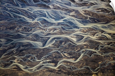 Aerial Of Braided Rivers, Iceland