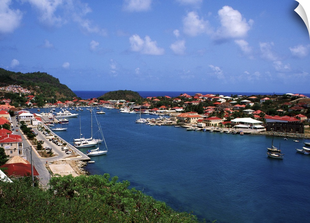Aerial view of Gustavia Port, St. Barths.