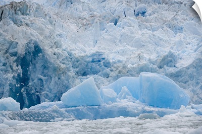 Alaska, densely packed blue icebergs from South Sawyer Glacier