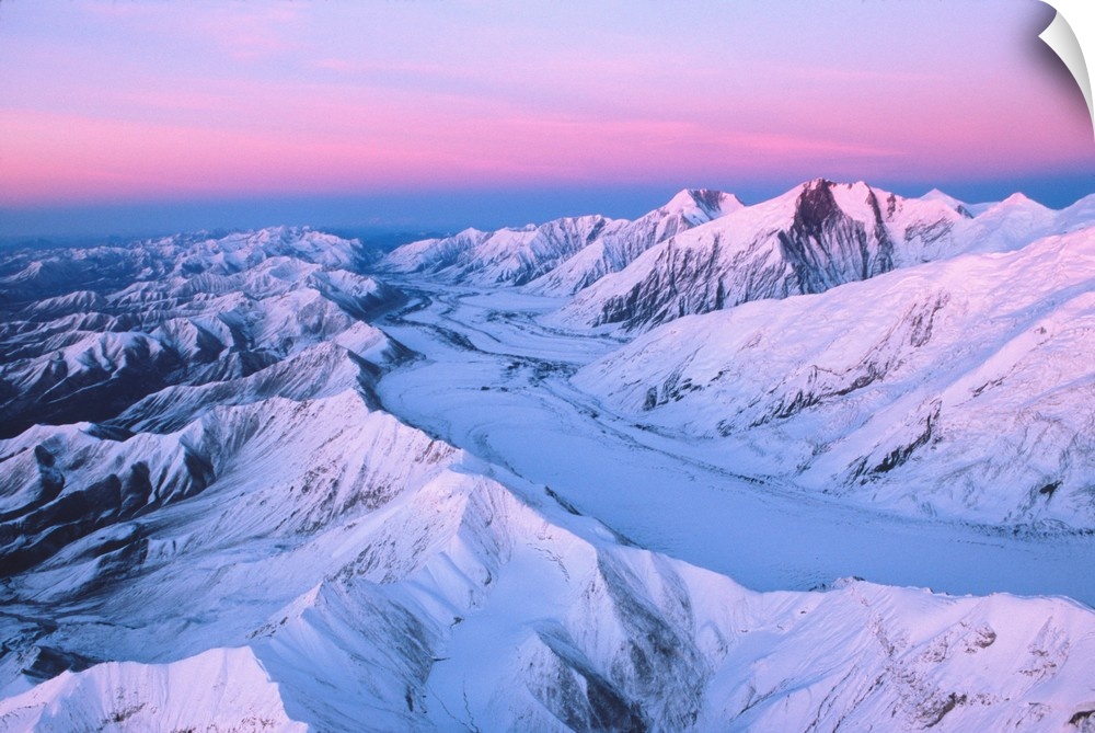 Alaska Range with Alpen Glow, Denali National Park, Alaska, USA.
