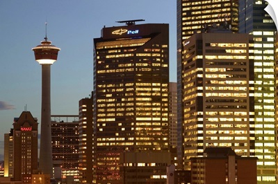 Alberta, Calgary, Downtown Calgary, Evening Calgary Tower and City