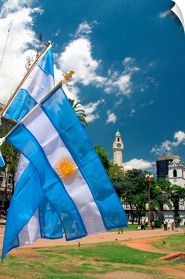 Argentina flags at the Plaza de Mayo in Buenos Aires, Argentina