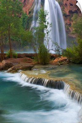 Arizona, Havasu Creek and Havasu Falls flow peacefully through this Grand Canyon oasis