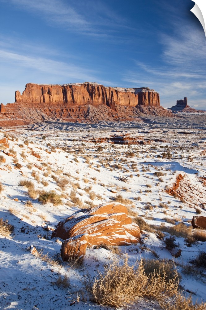 USA, Arizona, Monument Valley Navajo Tribal Park. Monument Valley in the snow, morning.