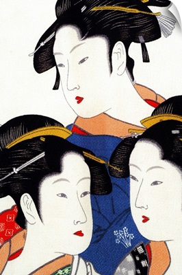 Asia, Japan. Japanese silk art. Female figures on silk