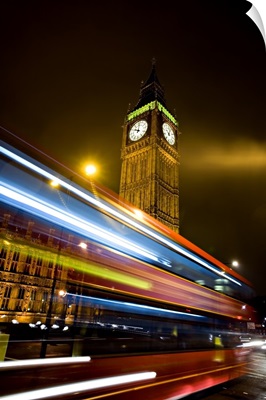 Big Ben And The Houses Of Parliament With Iconic London Red Bus