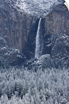Bridalveil Fall and Yosemite valley after a snow storm, California