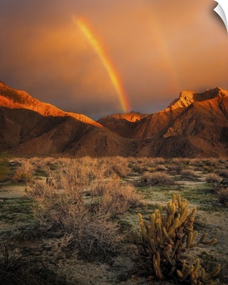 California, Anza-Borrego Desert State Park, Rainbow Over Desert Mountains At Sunrise