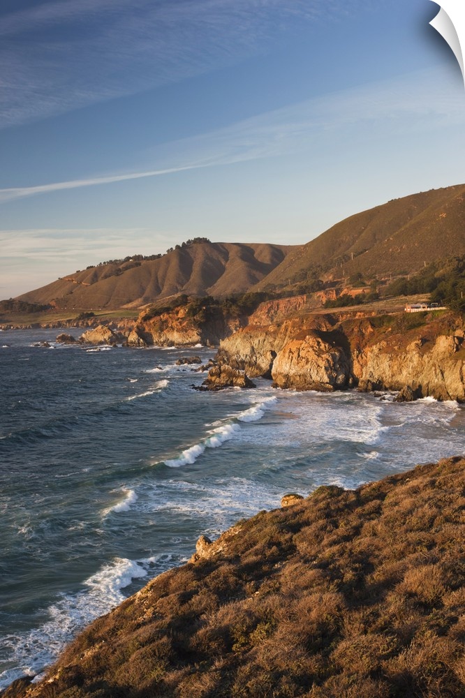 USA, California, Central Coast, Big Sur Area, coastal view by Castle Rock, sunset