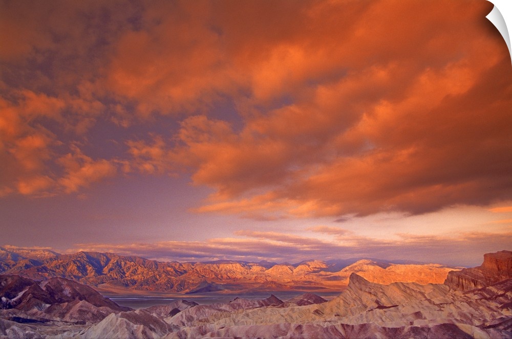 USA, California. View from Zabriske Point of Death Valley National Park. Storm clouds at sunrise.