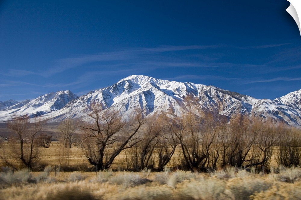 California, USA. Stunning roadside views of snowcapped Sierra Nevada Mountains outside of Mammoth Mountain.