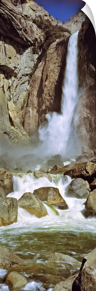 California, Yosemite National Park. Yosemite Falls pounds the rocks at its base in Yosemite National Park, California, a W...