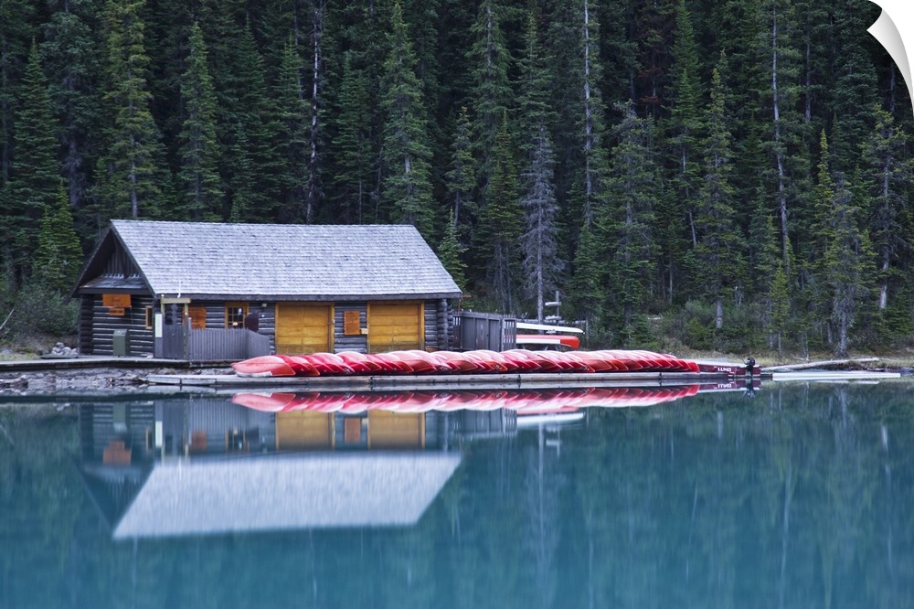 North America, Canada, Alberta, Banff National Park, canoe rental house on Lake Louise, June