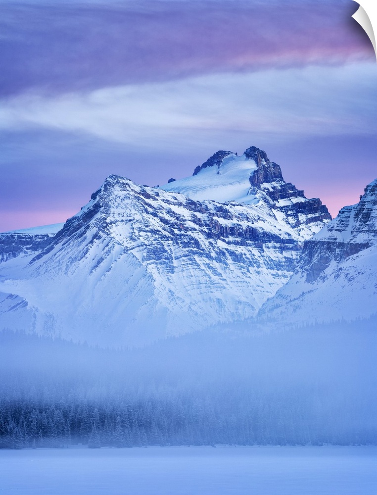 Canada, Alberta, Banff national park, dusk and fog at mount Hector and bow lake.