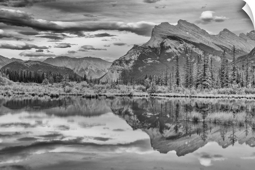 Canada, Alberta, Banff national park. Mt. Rundle reflected in vermillion lakes.