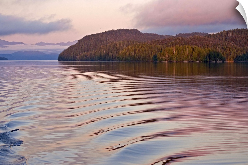 Canada, British Columbia, Calvert Island. Boat wake in water at sunset. Credit as: Don Paulson / Jaynes Gallery / DanitaDe...