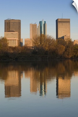 Canada, Manitoba, Winnipeg, Downtown Buildings reflected in the Red River