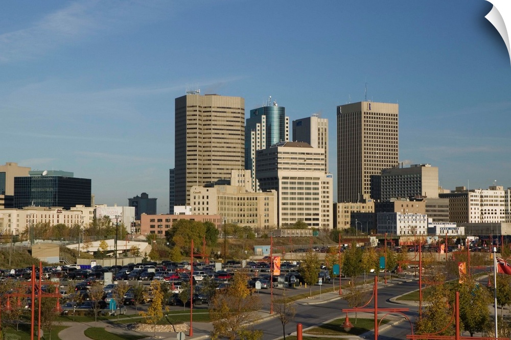 CANADA-Manitoba-Winnipeg:.Downtown Highrise Buildings from The Forks / Daytime