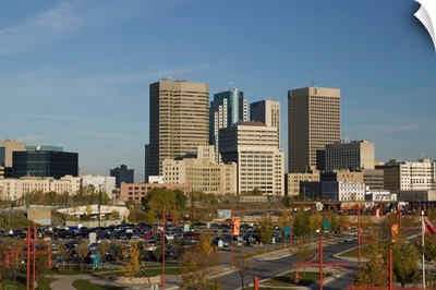 Canada, Manitoba, Winnipeg, Downtown Highrise Buildings from The Forks