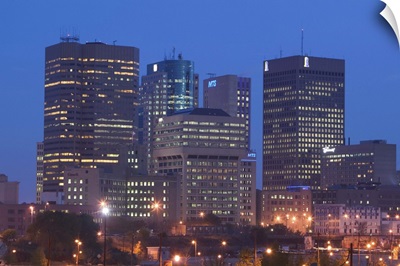 Canada, Manitoba, Winnipeg, Downtown Highrises from The Forks Area, Dawn