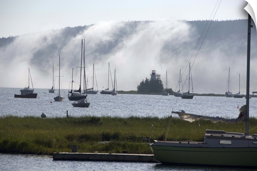 Canada, Nova Scotia, Cape Breton Island, Baddeck. Early morning fog.