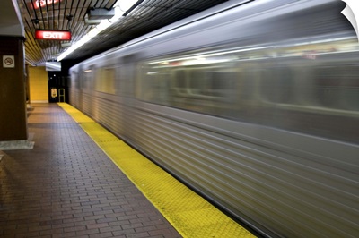 Canada, Ontario, Toronto. Blur of a speeding subway train