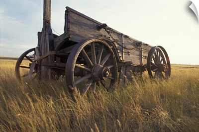 Canada, Saskatchewan, An old horse-drawn cart in a field near Maple Creek