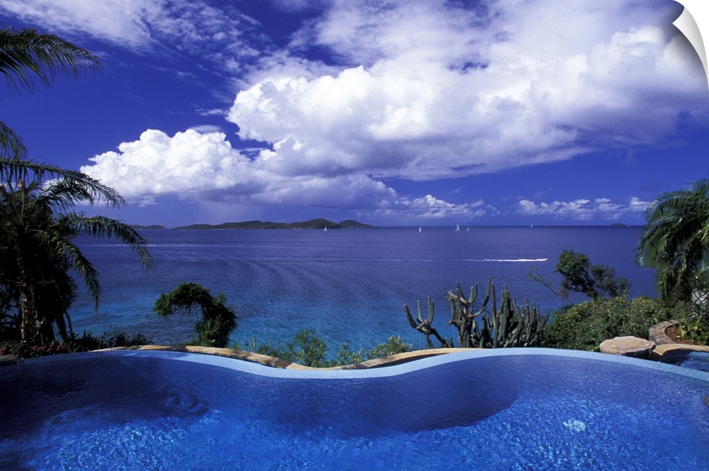 Caribbean, British Virgin Islands, Virgin Gorda, Little Dix Bay. Poolside view of bay