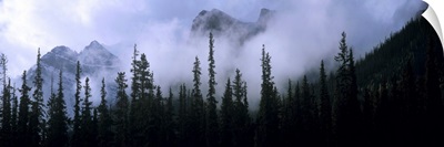 Clouds around mountain peaks above Lake Louise Junction, Banff National Park, Alberta