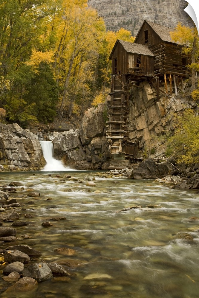 USA, Colorado, Gunnison National Forest. The abandoned Wildhorse Mill on the Crystal River used for gold mining.