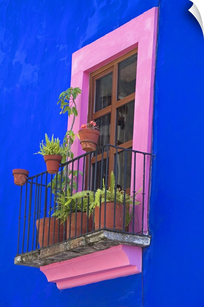 Colorful window on a building in the city of Puebla, Puebla, Mexico.