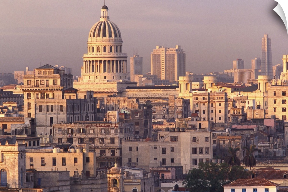 Cuba, old Havana, cityscape at dusk.