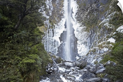 Devils Punchbowl Falls, Frozen in Winter, South Island, New Zealand
