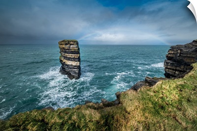 Dun Briste Sea Stack Resists The Onslaught Of The Stormy Atlantic Ocean, Ireland