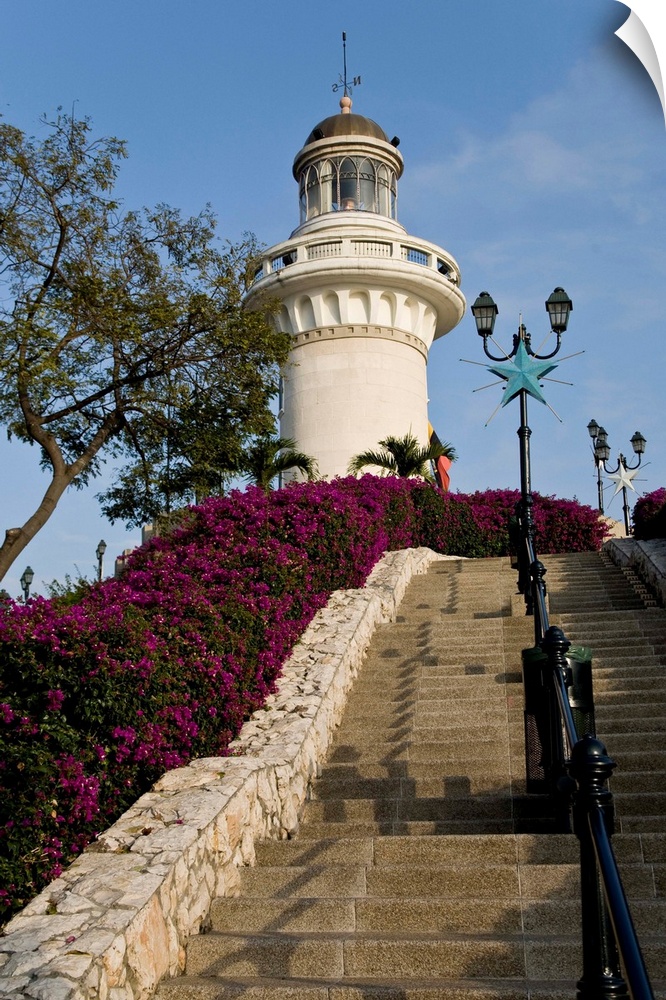 South America, Ecuador, Guayaquil. The lighthouse sits atop the Cerro de Santa Anna, just north of the Malecon.
