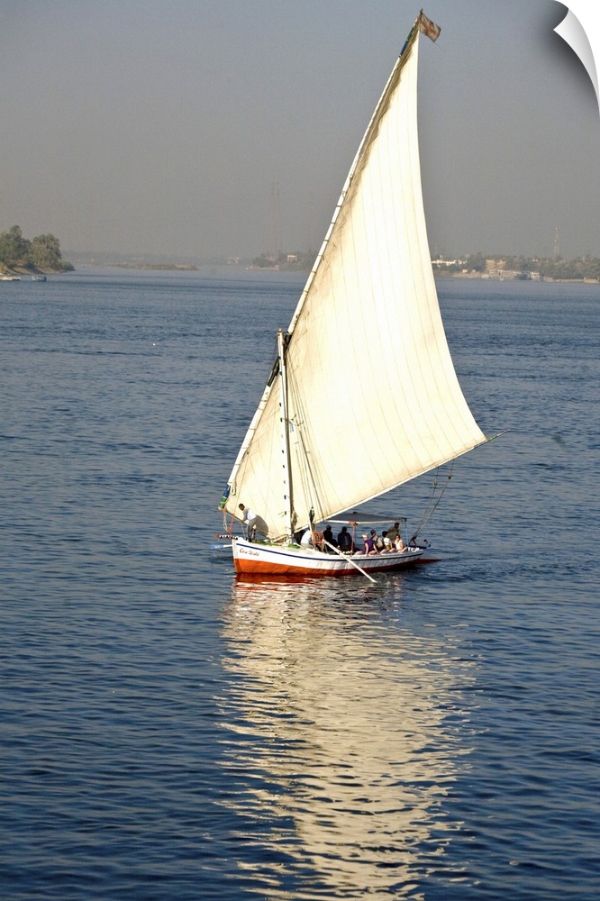 EGYPT, Luxor. A felluca sailboat on the waters of the Nile.