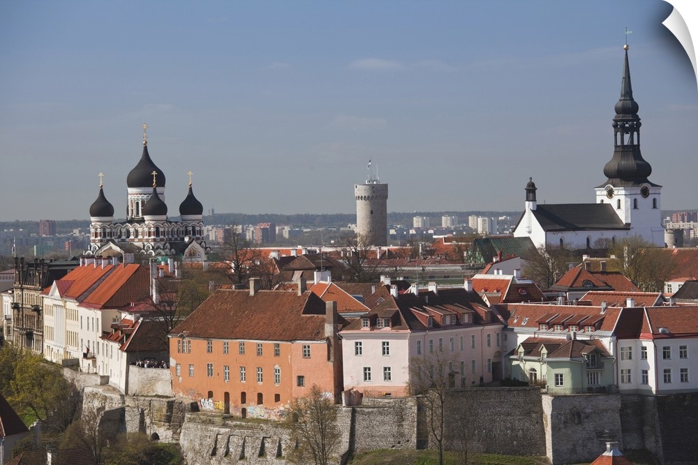 Estonia, Tallinn, Old Town, elevated view of Toompea from St. Olaf's Church Tower