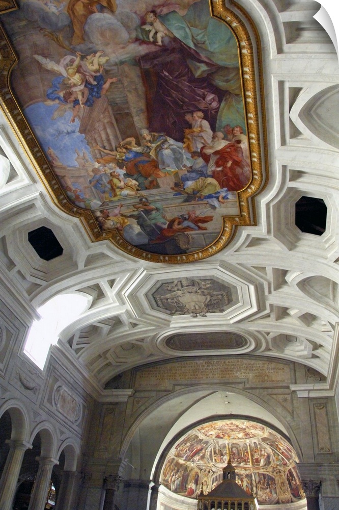 Europe, Italy, Rome. St. Peter in Chains (aka San Pietro in Vincoli). Ornate ceiling,
