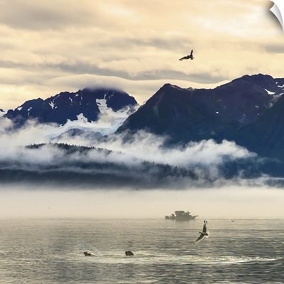 Fishing Boat In Kenai Peninsula Surrounded By Mountains And Wildlife