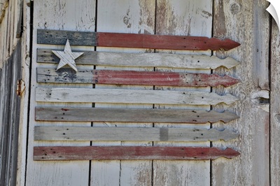Flag On Side Of Old Wooden Shed, Benge, Washington State