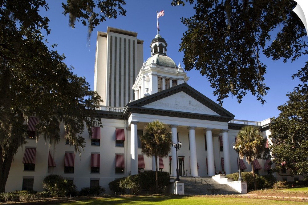 USA, Florida, Tallahassee, old and new State Capitol buildings