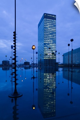 France, Paris, La Defense, Bassin Takis (Pool) With Nobel Building