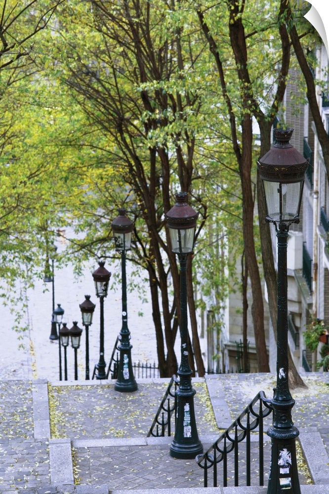 France, Paris, Montmartre, Rue De Foyatier Steps To The Place Du Sacre Coeur