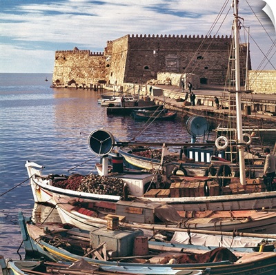 Greece, Iraklion, Fishing Boats Moored At The Old Port, Crete
