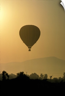 Hot air balloon lifting over Napa valley at sunrise
