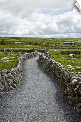 Ireland, Burren, Kilfenora. A walking path through the historice site of Kilfenora