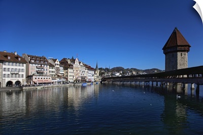 Kapellbrucke, Spanning The Reuss River, Lucerne, Switzerland